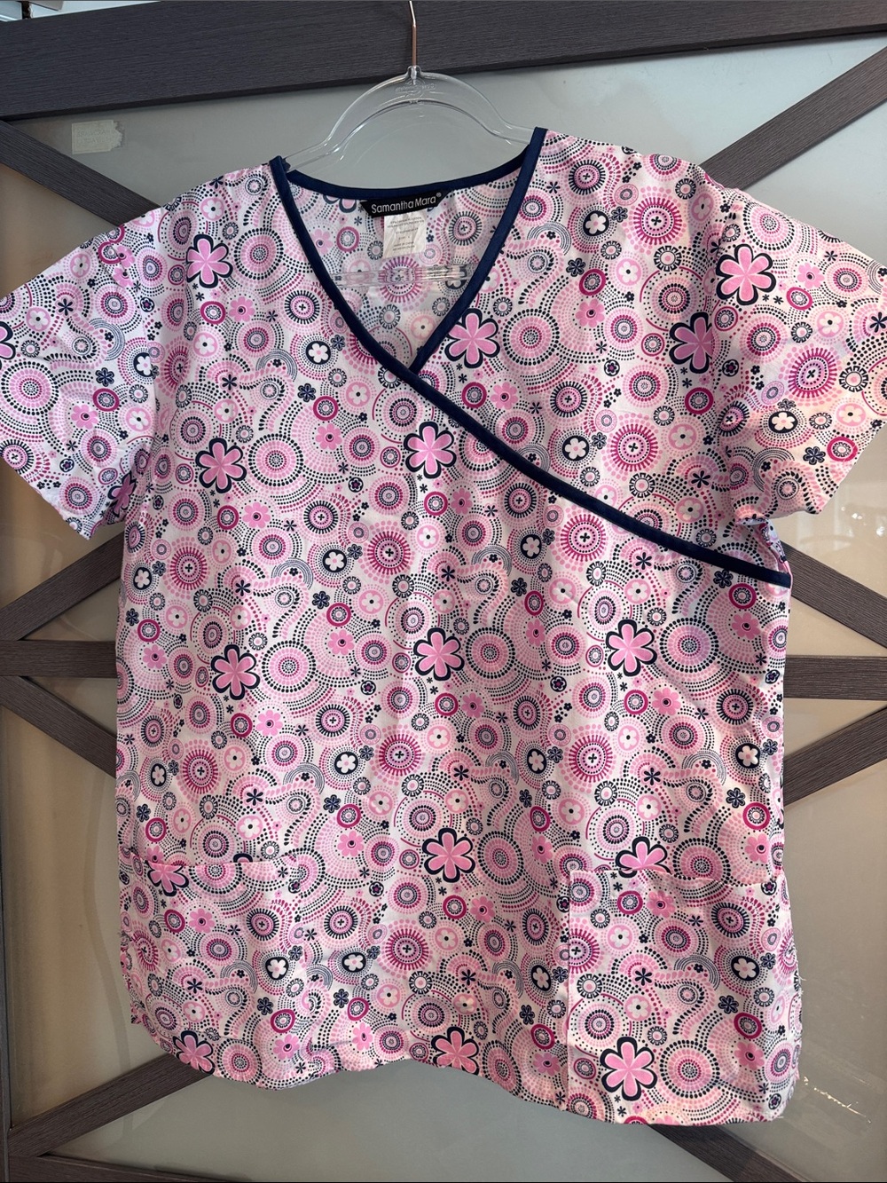 Women’s Pink Floral Print Scrub Top by Samantha Mara